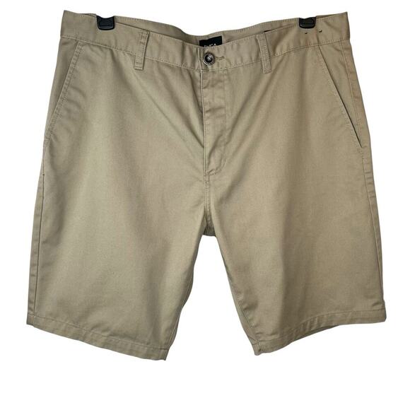 RVCA 10" The Weekend Chino Flat Front Shorts 21" Outseam in Khaki Men's 36 Waist - Picture 4 of 10